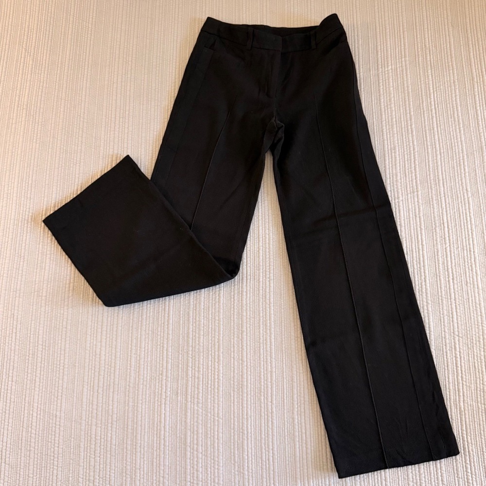 Akris Punto Women's Black 100% Wool Ribbed Wide Leg Trousers Seam Detail